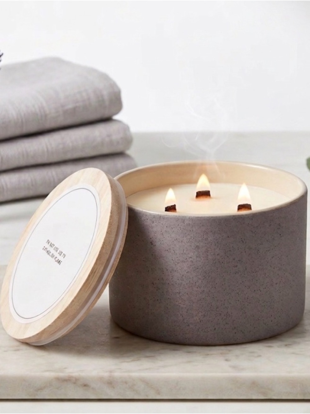 NWT 16 OZ Threshold Lavender & Eucalyptus Ceramic 3 Wick Soy Wax Candle Home